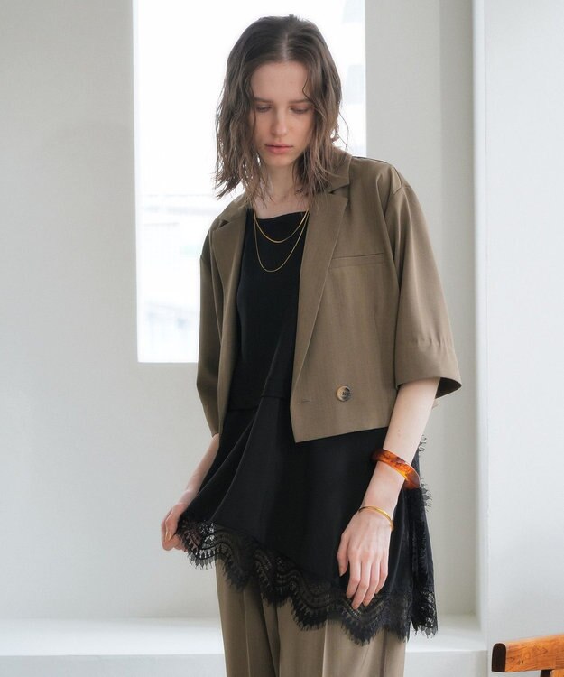 YECCA VECCA ハーフスリーブクロップドジャケット Brown