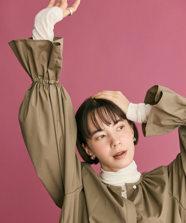 #Newans 【洗濯機可】フルギャザーブラウス カーキ