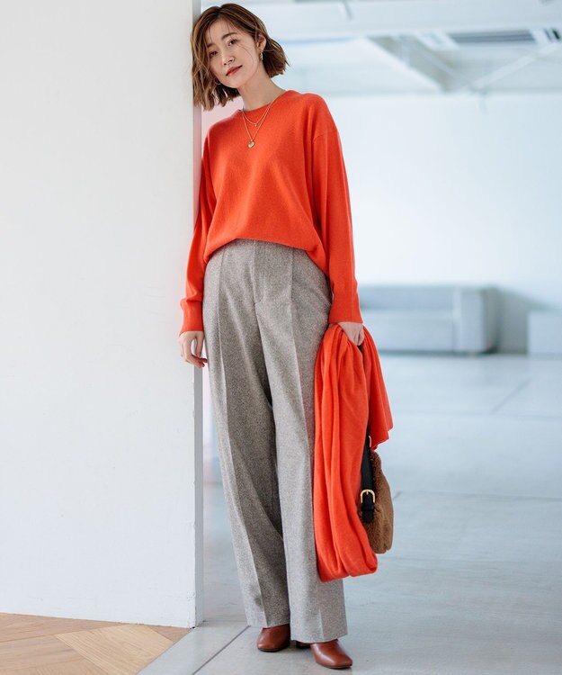 23区 シルクネップヘリンボーン ワイドパンツ ブラウン系