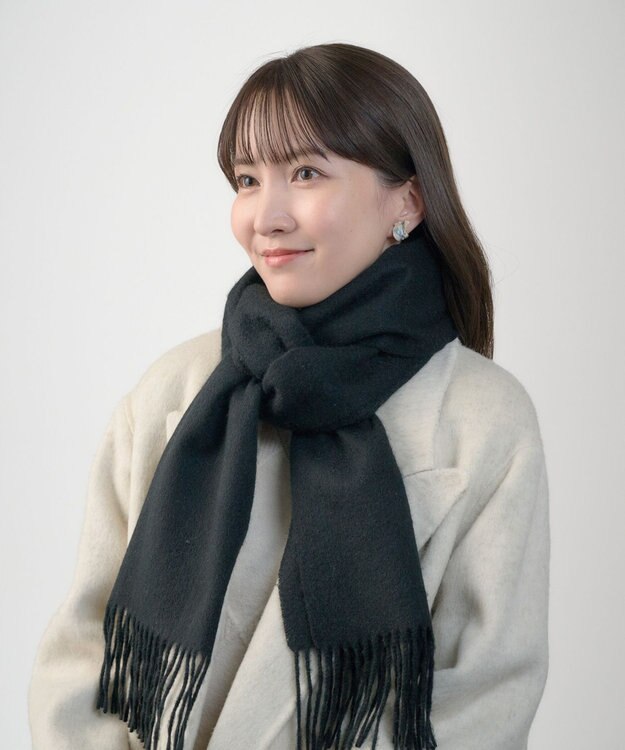 MOONBAT プラスムーンバット (+moonbat) カシミヤ100％無地マフラー 洗える 190㎝×30㎝ ブラック