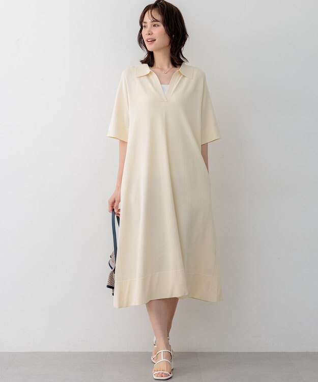 組曲 クリアストレッチスキッパーニット ワンピース アイボリー系