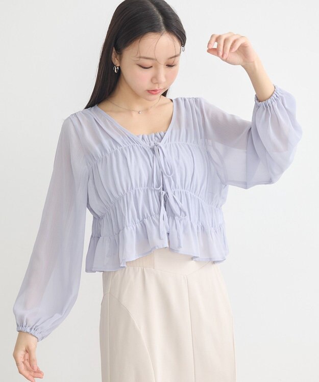 earth music&ecology ＳＥＴ２点シアーシャーリングブラウス＋インナー Blue