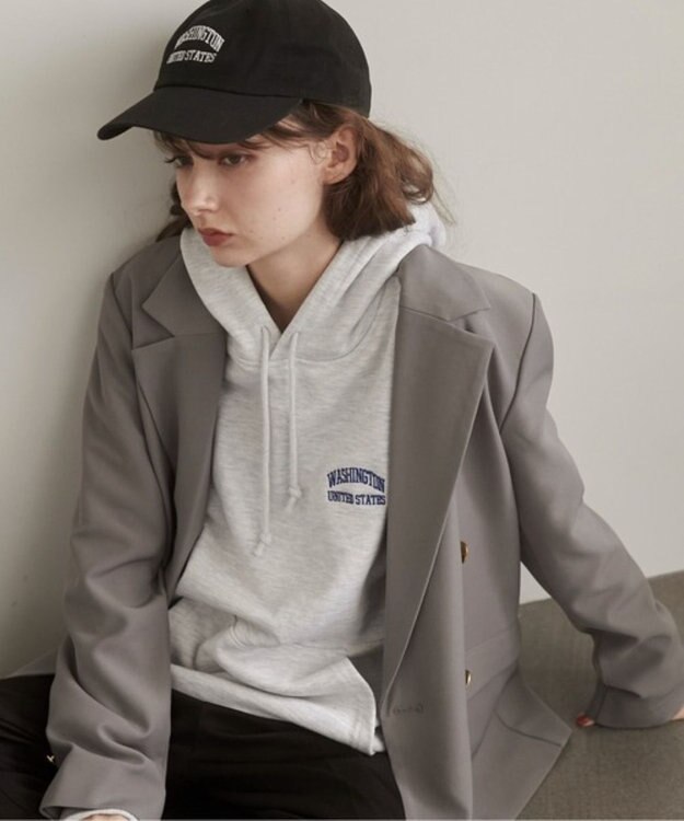 WEGO 【ANGIE VINTAGE】ワンポイント刺繍スウェットパーカー ライトグレー