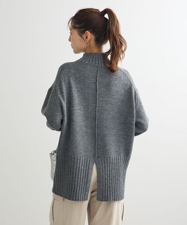Green Parks 洗えるモックネックニットプルオーバー Gray Mixture