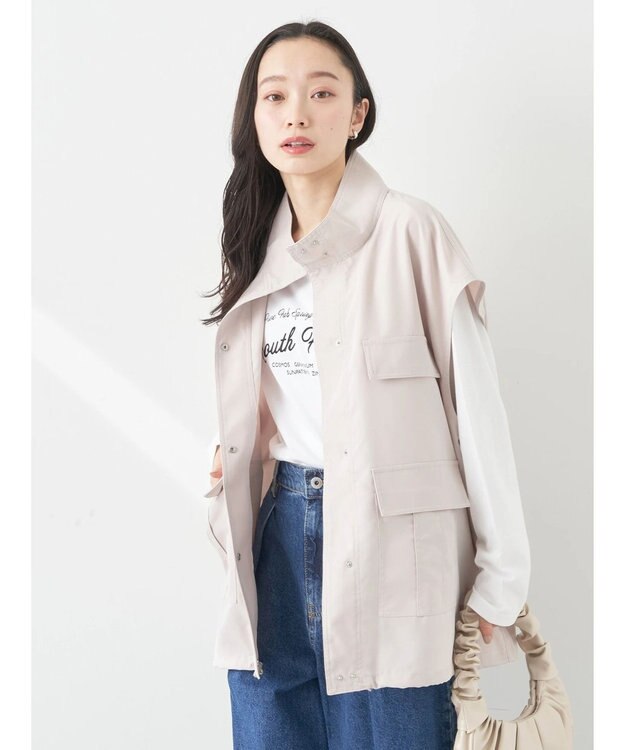 earth music&ecology ミリタリースタンドカラーベスト Light Gray