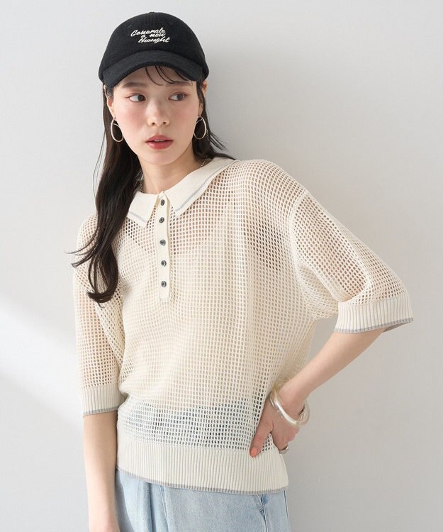 earth music&ecology メッシュポロニットプルオーバー Ivory