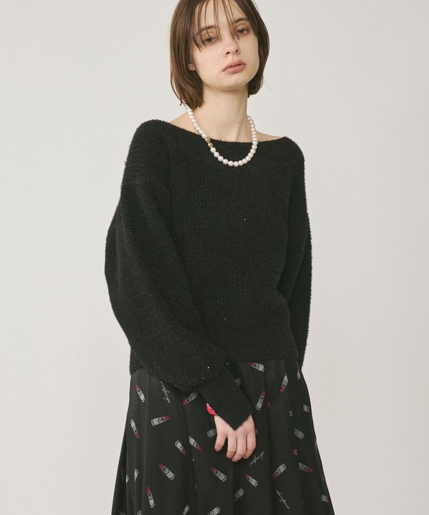 GRACE CONTINENTAL ラメリップニットトップ ブラック