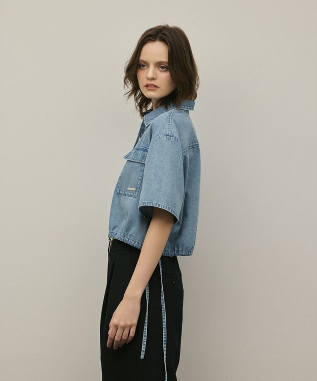 GRACE CONTINENTAL ハーフスリーブデニムシャツ ブルー