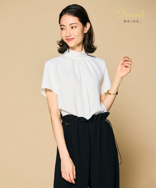 BEIGE， EVA / ハイネックハーフスリーブブラウス White