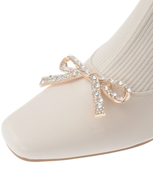 Maison de FLEUR リボンビジューニットブーツ Ivory