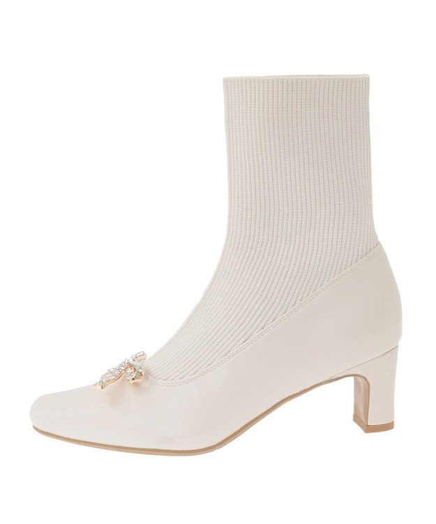 Maison de FLEUR リボンビジューニットブーツ Ivory