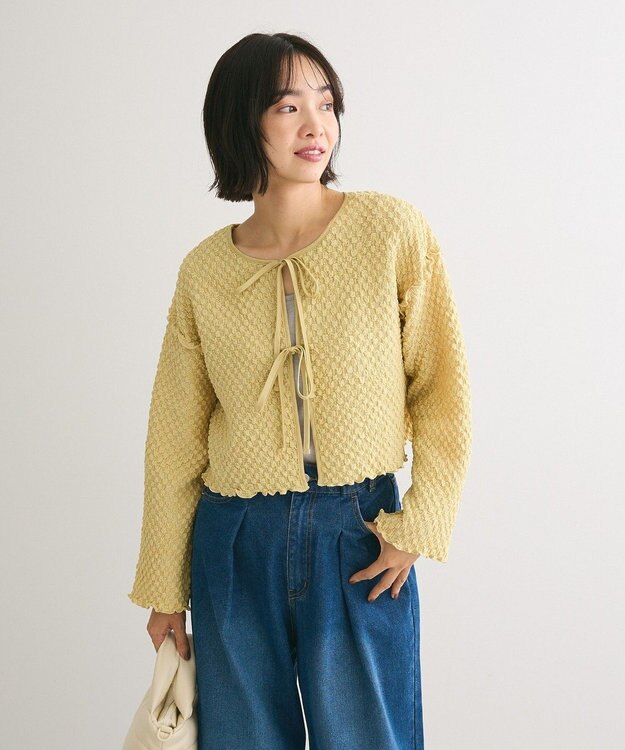 Green Parks ポコポコショート丈カーディガン Lime Green