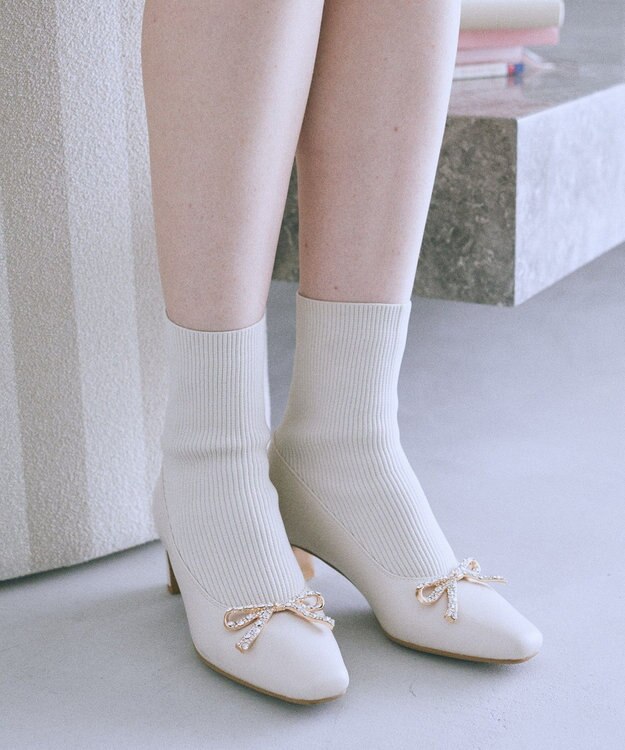 Maison de FLEUR リボンビジューニットブーツ Ivory