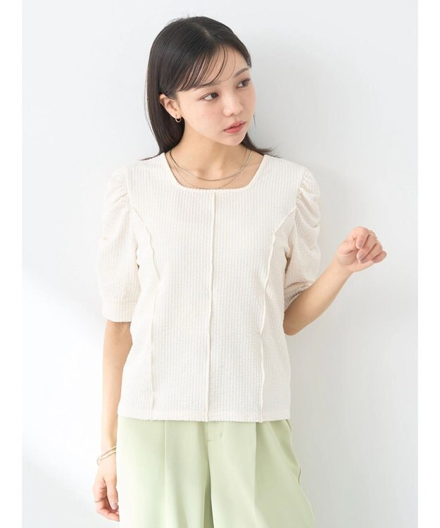 earth music&ecology ぽこぽこパワショルプルオーバー Ivory