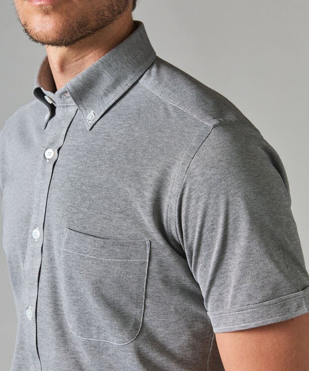 GOTAIRIKU 【吸汗速乾】クールマックス鹿の子 半袖ビズシャツ_ボタンダウン ライトグレー系