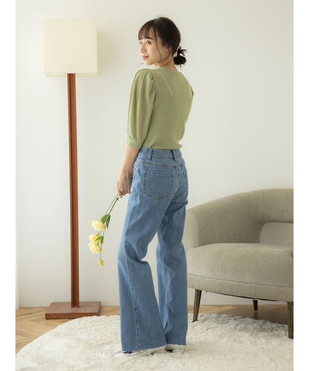 earth music&ecology セルフカットセミフレアデニムパンツ Light Indigo