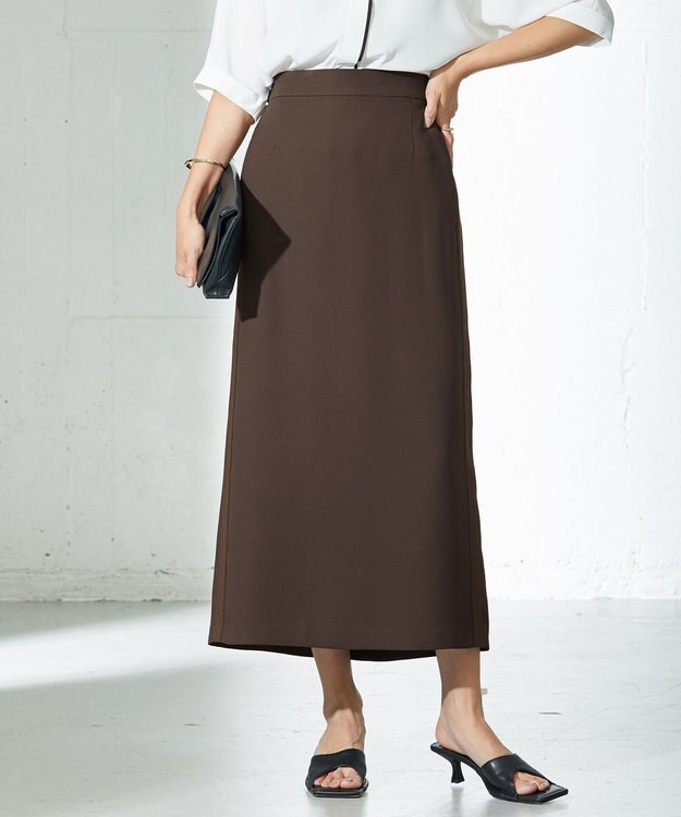 ICB 【WEB限定カラーあり・洗える】 FluidBackSatin スカート ダークブラウン系