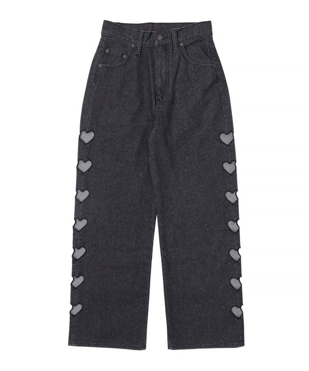 WEGO 【MLサイズ展開】ハートサイドラインストレートパンツ ブラック