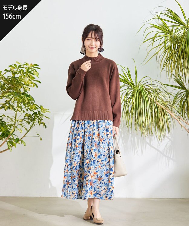 Tiaclasse 【SET UP】幅広いアイテムと相性抜群のニットトップスと女性らしさ溢れるスカートセット ブラウンオレンジ