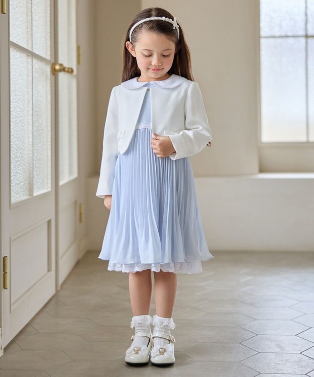 ANY KIDS 【2点セット】リボンボレロジャケット+シフォンプリーツ ワンピース サックスブルー