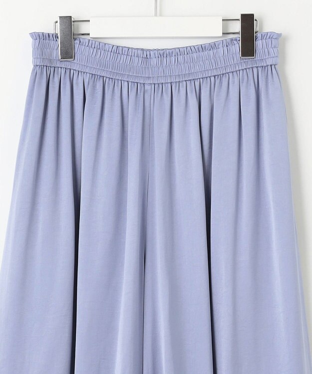 自由区 【ウエストゴム・長さ調整可・洗える・XSサイズあり】ビンテージサテン ガウチョパンツ ダルブルー系