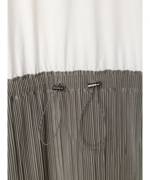 Green Parks プリーツドッキングフレンチワンピース Gray Beige