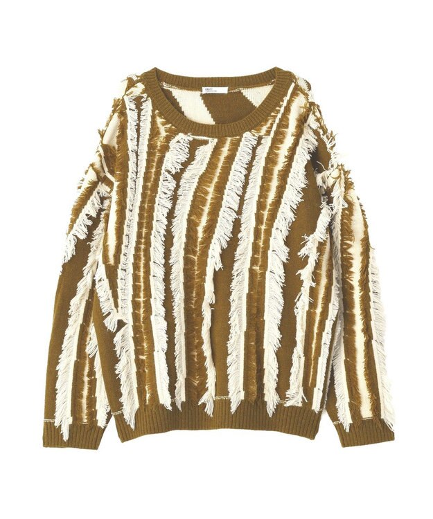 CRAFT STANDARD BOUTIQUE バイカラーフリンジニットプルオーバー Khaki