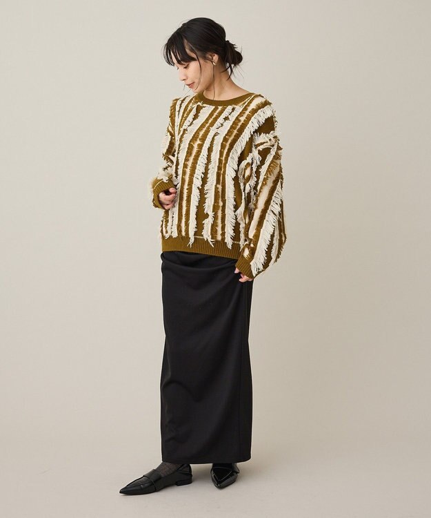 CRAFT STANDARD BOUTIQUE バイカラーフリンジニットプルオーバー Khaki