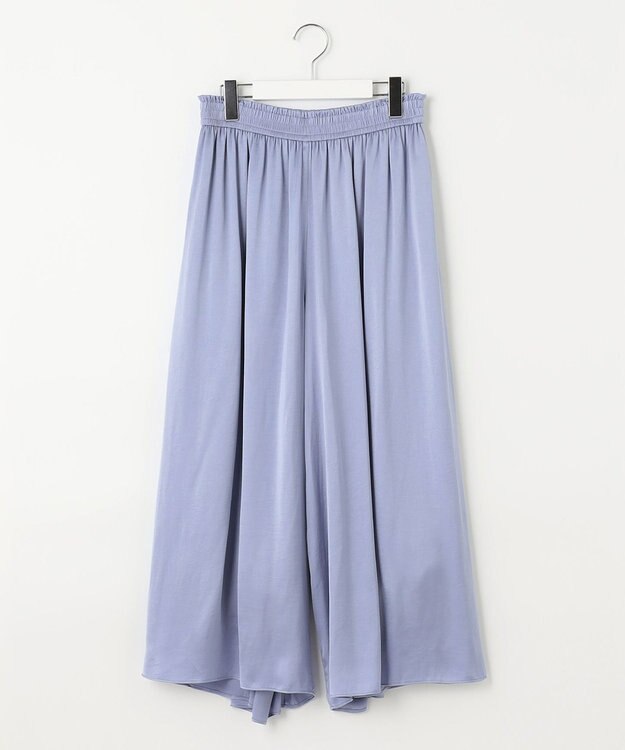 自由区 【ウエストゴム・長さ調整可・洗える・XSサイズあり】ビンテージサテン ガウチョパンツ ダルブルー系