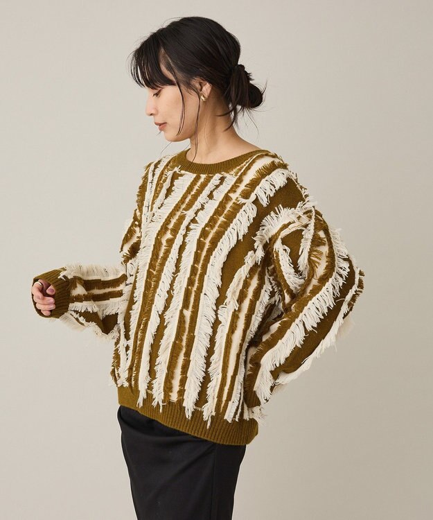 CRAFT STANDARD BOUTIQUE バイカラーフリンジニットプルオーバー Khaki
