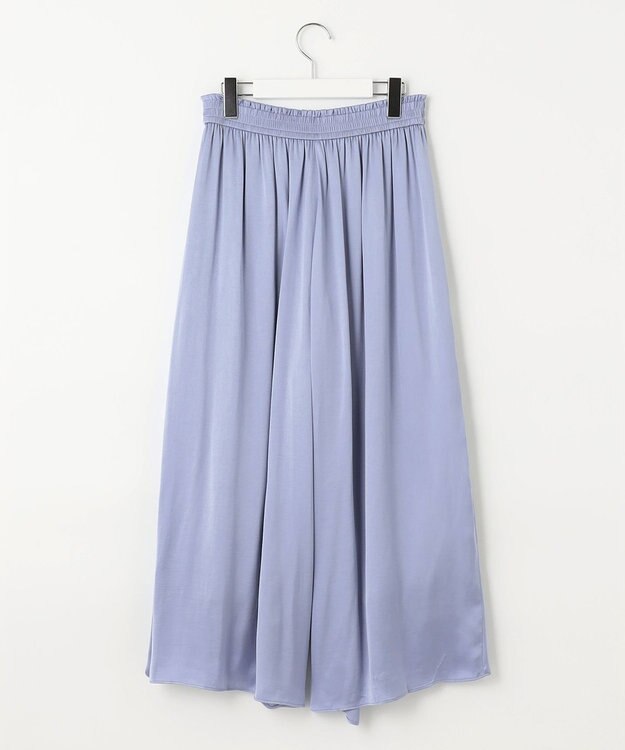 自由区 【ウエストゴム・長さ調整可・洗える・XSサイズあり】ビンテージサテン ガウチョパンツ ダルブルー系