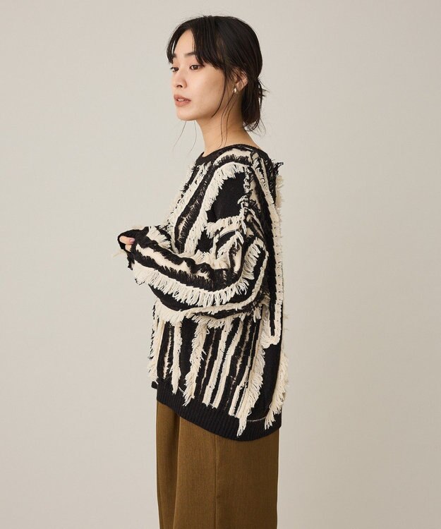 CRAFT STANDARD BOUTIQUE バイカラーフリンジニットプルオーバー Black