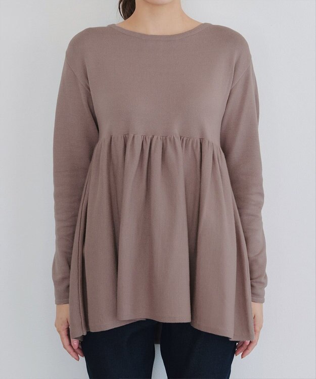 Tiaclasse 【洗える】ギャザーフレアニットチュニック モカ