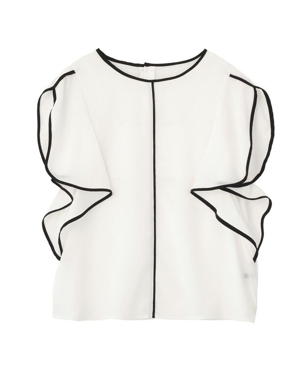 YECCA VECCA 配色ラッフルスリーブブラウス Off White
