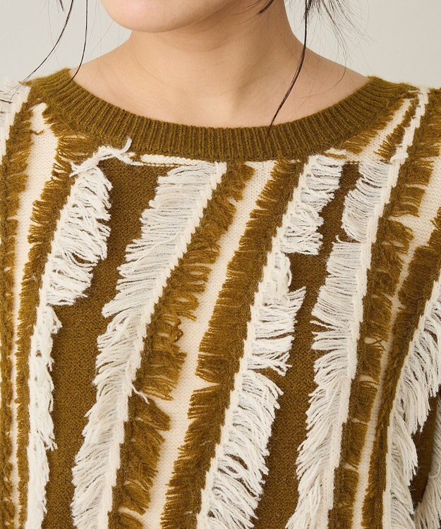 CRAFT STANDARD BOUTIQUE バイカラーフリンジニットプルオーバー Khaki