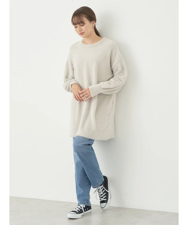 earth music&ecology ミニシャギーチュニック Gray Beige