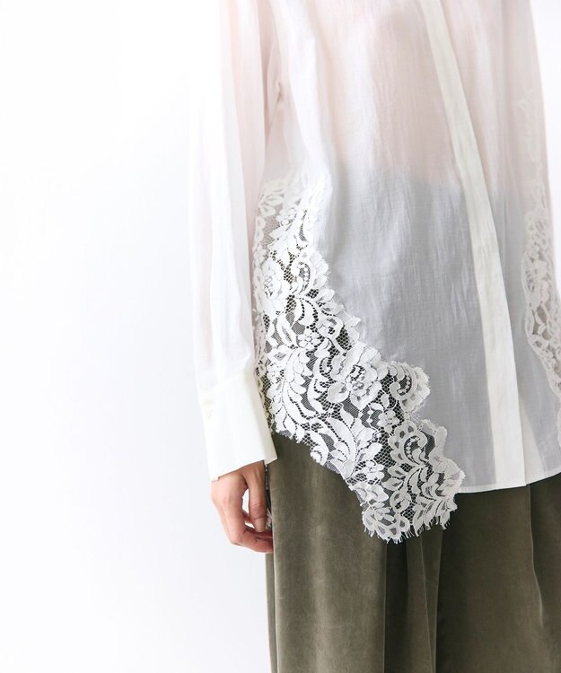 BEIGE， GALENA / コットンレースバンドカラーシャツ Off