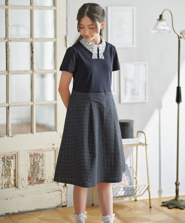 組曲 KIDS 【150-170㎝】 ドットジャガードワンピース＆ジャケットセット ネイビー