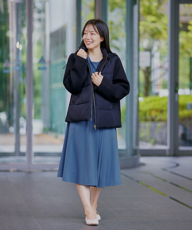 Tiaclasse 【GOLD LABEL・洗える】アシメプリーツポンチワンピース ブルー