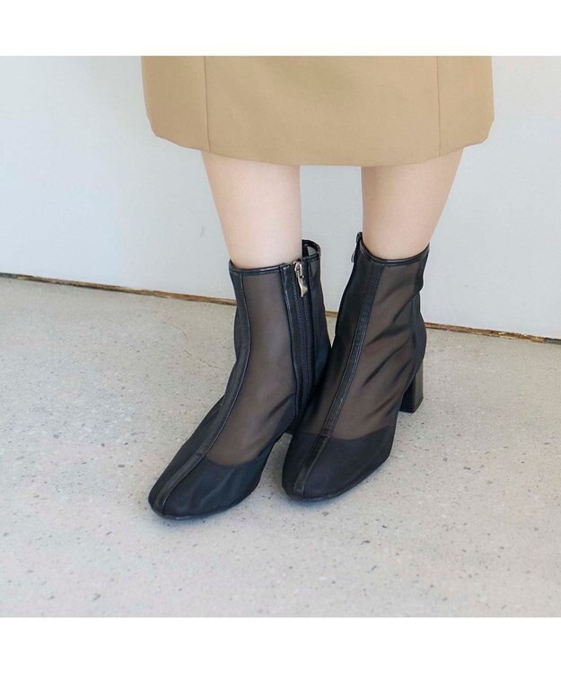 MODE ET JACOMO <noyau>ブロックヒールチュールブーツ ブラック