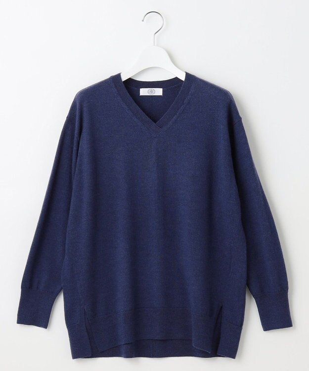 J.PRESS LADIES L 【洗える】EASY WOOL Vネック ニット ブルー系
