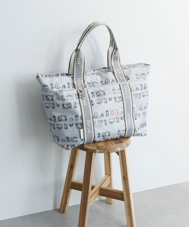 ACE BAGS & LUGGAGE HAyU × ace.  フォールディング 折り畳みトートバッグ 猫柄 30L 17862 ライトベージュ柄