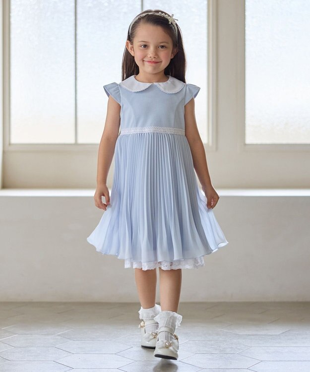 ANY KIDS 【2点セット】リボンボレロジャケット+シフォンプリーツ ワンピース サックスブルー