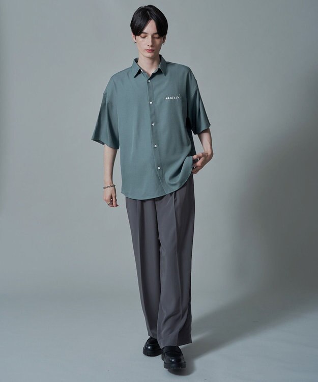 WEGO 【速乾/しわになりにくい/MLサイズ展開】アムンゼンワンポイントBIGシャツ（SS） サックス