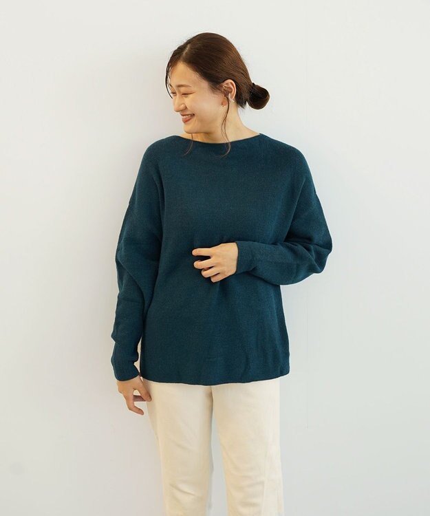 TOQUE 〈大草直子さんアドバイザー〉ベビーアルパカ ミドルゲージ モックネックニット グリーン