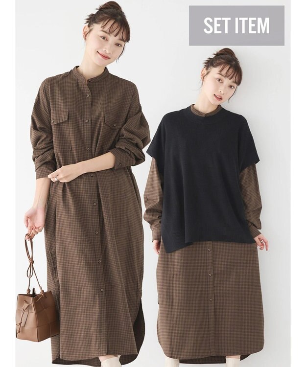 AMERICAN HOLIC ＳＥＴ　シャツワンピース＋ニットベスト Black