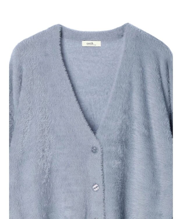 earth music&ecology ミニシャギーＶネックカーディガン Blue
