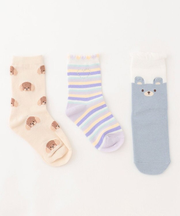 ANY KIDS 【3点セット】ソックス (どうぶつパステル) ライラック系2