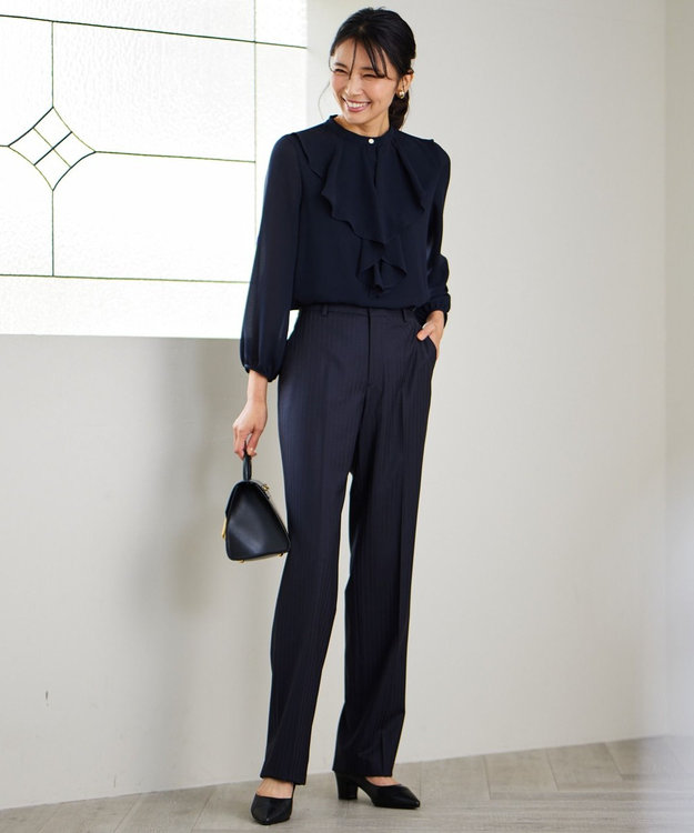 23区 L 【セットアップ対応/新色追加】ラフィーネウール フルレングスパンツ ネイビーストライプ