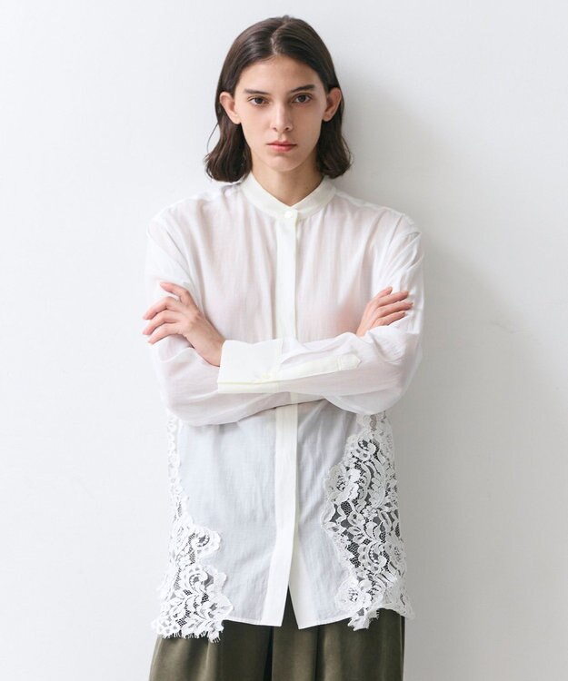 BEIGE， GALENA / コットンレースバンドカラーシャツ Off